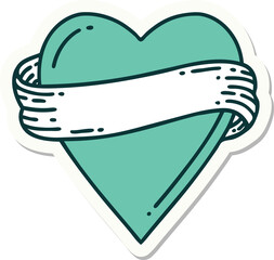 tattoo style sticker of a heart and banner
