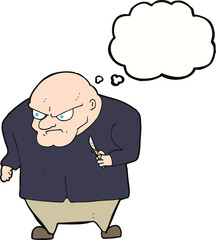 cartoon evil man with thought bubble