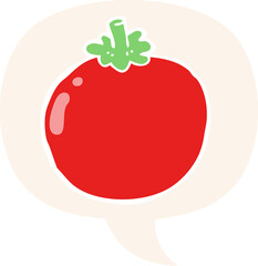 cartoon tomato and speech bubble in retro style