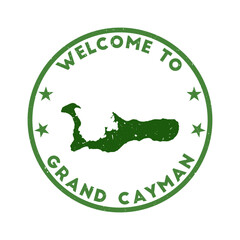 Welcome to Grand Cayman stamp. Grunge island round stamp with texture in Overgrown Mausoleum color theme. Vintage style geometric Grand Cayman seal. Trendy vector illustration.