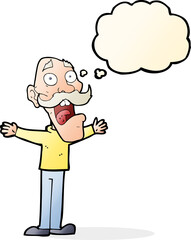 cartoon stressed old man with thought bubble