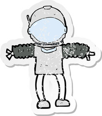 retro distressed sticker of a cartoon astronaut