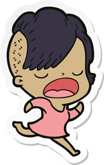 sticker of a cartoon cool hipster girl talking