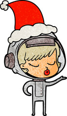 textured cartoon of a pretty astronaut girl wearing santa hat