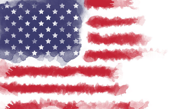 National flag of USA, painting in watercolor