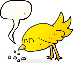 speech bubble cartoon bird pecking seeds