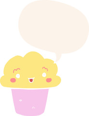 Fototapeta premium cartoon cupcake and face and speech bubble in retro style