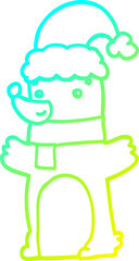 cold gradient line drawing cartoon bear wearing christmas hat