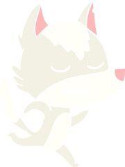 friendly flat color style cartoon wolf