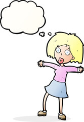 cartoon surprised woman with thought bubble