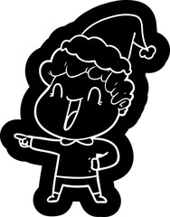 cartoon icon of a happy man wearing santa hat