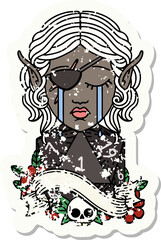 sad elf rogue character face with natural one d20 roll illustration