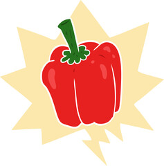 cartoon fresh organic pepper and speech bubble in retro style