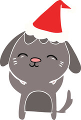 happy flat color illustration of a dog wearing santa hat