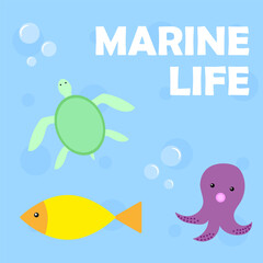 Cartoon underwater world. Sea shell drawing. Vector illustration.