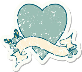grunge sticker with banner of a heart