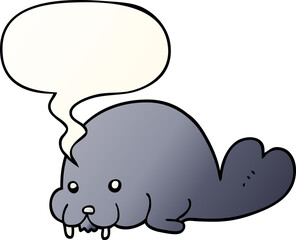 cute cartoon walrus and speech bubble in smooth gradient style