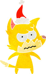 retro cartoon of a annoyed fox wearing santa hat