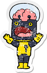 distressed sticker of a cartoon robot