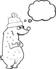 thought bubble cartoon bear wearing christmas hat