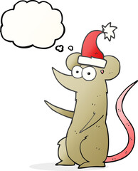thought bubble cartoon mouse wearing christmas hat