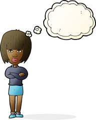 cartoon annoyed woman with thought bubble