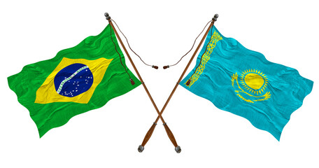 National flag  of Kazakhstan  and Brazil. Background for designers