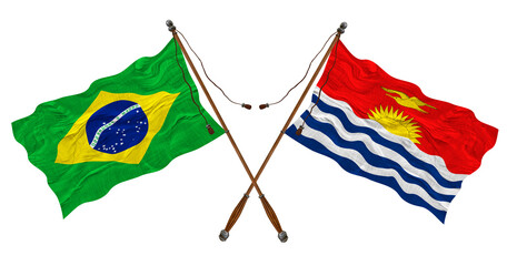 National flag  of Kiribati  and Brazil. Background for designers