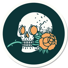 tattoo style sticker of a skull and rose