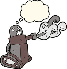 cartoon tank robot with thought bubble