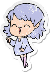 distressed sticker of a cartoon elf girl