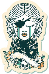 sad elf rogue character face with natural one d20 roll illustration