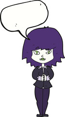 cartoon vampire woman with speech bubble