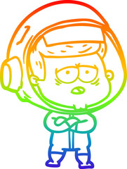 rainbow gradient line drawing cartoon tired astronaut