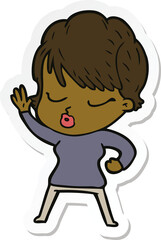 sticker of a cartoon woman with eyes shut