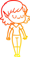 warm gradient line drawing happy cartoon elf girl