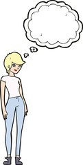 cartoon modern attractive woman with thought bubble