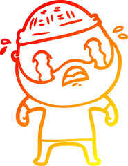 warm gradient line drawing cartoon bearded man crying