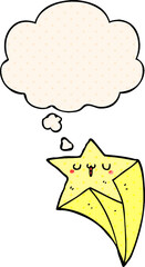 cartoon shooting star and thought bubble in comic book style