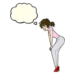 cartoon woman posing with thought bubble