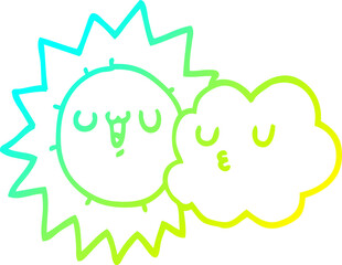 cold gradient line drawing cartoon sun and cloud