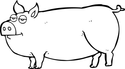 black and white cartoon huge pig