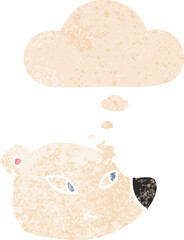 cartoon polar bear face and thought bubble in retro textured style