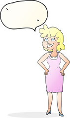 speech bubble cartoon happy woman wearing dress