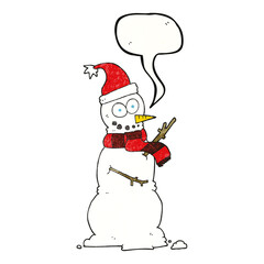 speech bubble textured cartoon snowman