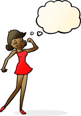 cartoon woman with can do attitude with thought bubble