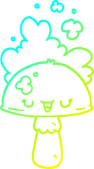 cold gradient line drawing cartoon mushroom with spoor cloud