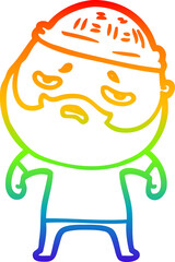 rainbow gradient line drawing cartoon worried man with beard