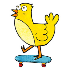 textured cartoon bird on skateboard