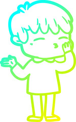 cold gradient line drawing cartoon curious boy